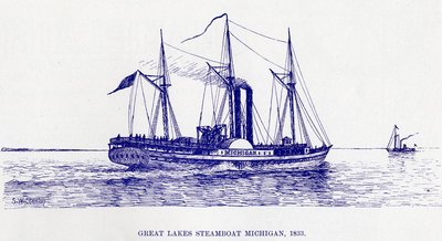 1833 : Steamboat Michigan Launched from Detroit
