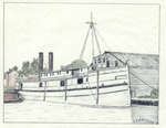 The propeller HER MAJESTY in the Canal Basin at Dundas in 1868 when the Dundas Foundry ws fitting new machinery.