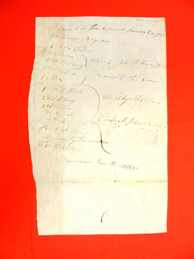 Schooner Livonia, Manifest, 10 Aug 1820