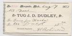 J. D. Dudley, Tug to S. A. Wood, Receipt