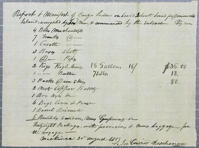 Manifest, 2 boats, Joseph Crevier Deschenaux, 20 August 1819