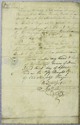 Manifest, boat, Elisha Warner, 3 September 1819