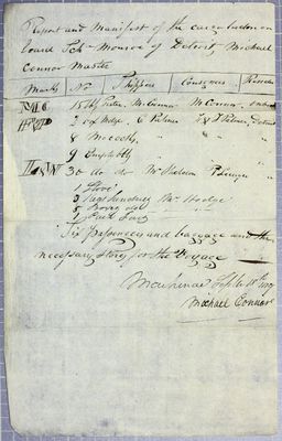 Manifest, schooner Monroe, 18 September 1819