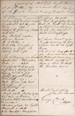 Report of the State of South Manitou Island Lighthouse, 4th Quarter 1845