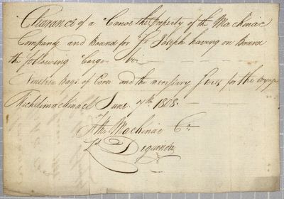 Clearance, canoe, Mackinac Company, 7 June 1808