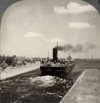 Large Iron Ore Boat Leaving Sault Ste. Marie Locks, to Enter Lake Huron, Michigan