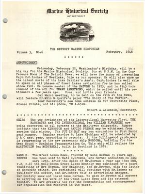 Detroit Marine Historian, v. 3, n. 6 (February 1950)