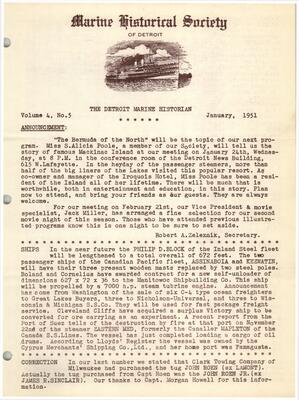 Detroit Marine Historian, v. 4, n. 5 (January 1951)