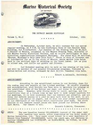 Detroit Marine Historian, v. 5, n. 2 (October 1951)