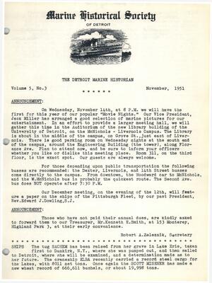 Detroit Marine Historian, v. 5, n. 3 (November 1951)