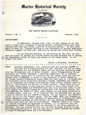 Detroit Marine Historian, v. 5, n. 5 (January 1952)