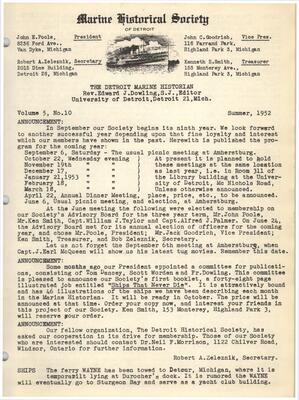 Detroit Marine Historian, v. 5, n. 10 (July-August 1952)