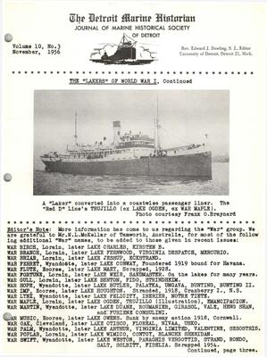 Detroit Marine Historian, v. 10, n. 3 (November 1956)