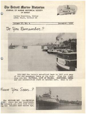 Detroit Marine Historian, v. 12, n. 4 (December 1958)