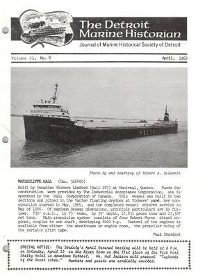 Detroit Marine Historian, v. 21, n. 8 (April 1968)