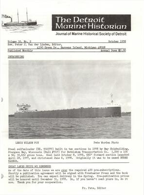 Detroit Marine Historian, v. 32, n. 2 (October 1978)