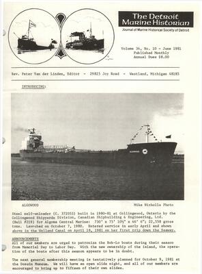 Detroit Marine Historian, v. 34, n. 10 (June 1981)