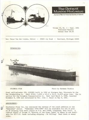 Detroit Marine Historian, v. 35, n. 1 (September 1981)