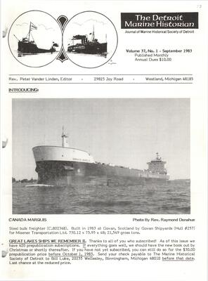 Detroit Marine Historian, v. 37, n. 1 (September 1983)