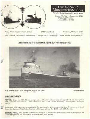 Detroit Marine Historian, v. 39, n. 1 (September 1985)