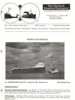 Detroit Marine Historian, v. 40, n. 2 (October 1986)