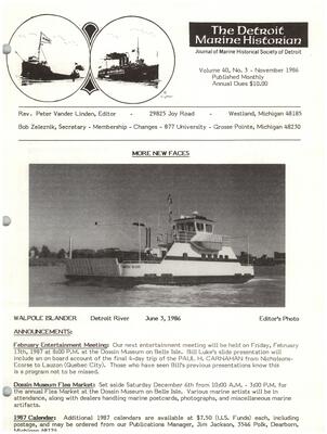 Detroit Marine Historian, v. 40, n. 3 (November 1986)