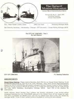 Detroit Marine Historian, v. 40, n. 8 (April 1987)