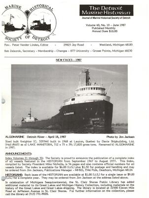 Detroit Marine Historian, v. 40, n. 10 (June 1987)