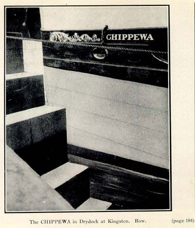 The CHIPPEWA in Drydock at Kingston. Bow.