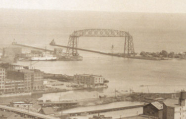 [Bird's-eye view of Duluth showing harbor from Point of Rocks]