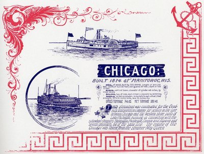 Lake Michigan Steamboat CHICAGO, 1874