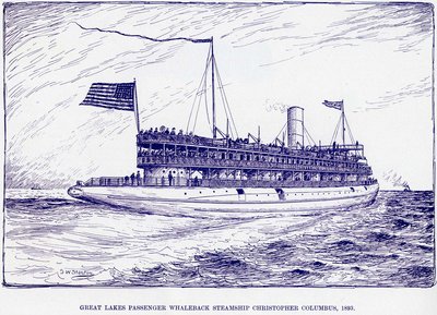 Great Lakes Passenger whaleback steamship CHRISTOPHER COLUMBUS, 1893