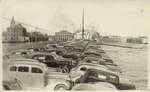 The LEONARD B. MILLER at the Sault with a deck load of 1936 Plymouths