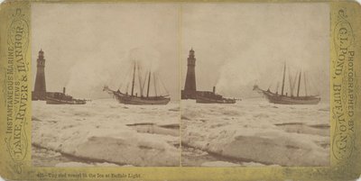 Tug and vessel in the Ice at Buffalo Light