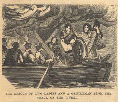 The rescue of two ladies and a gentleman from the wreck of the wheel