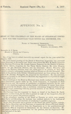 Report of Chairman of Board of Steamboat Inspection For the Year Ended 31st December 1876