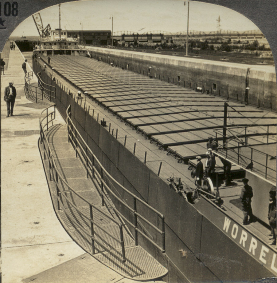 Large Iron Ore Boat Coming into Sabin Locks, Sault Ste. Marie, Mich.