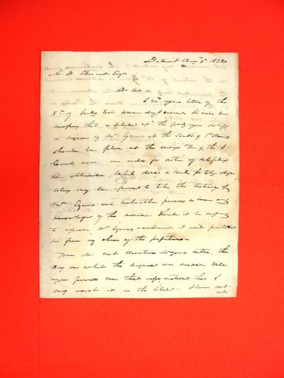 Letter, 3 Aug 1822: Col Sibley, Detroit re libel of goods