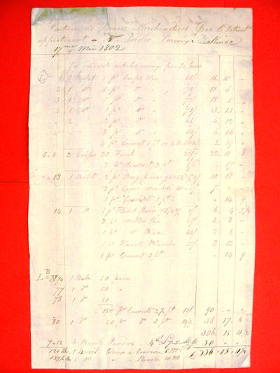 Manifest, 17 May 1802, a large variety of trade goods imported by Isadore Lacroix