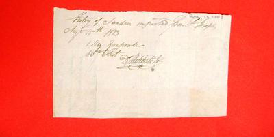 Manifest, 15 Aug 1803, &quot;1 keg gunpowder, 50 lbs. shot; D. Mitchell, Jr.&quot;