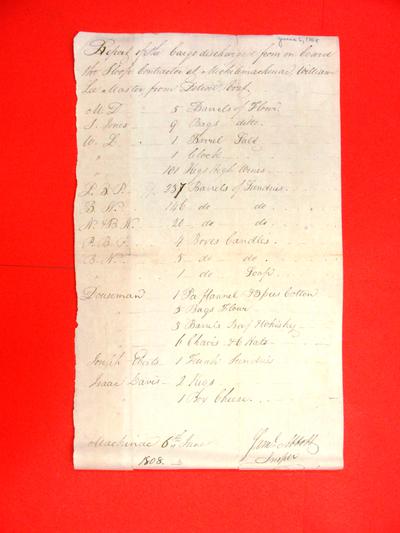 Sloop, Contractor, Manifest, 06 Jun 1808