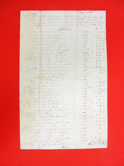 Manifest, 12 Sep 1808, long and detailed account of trade goods imported