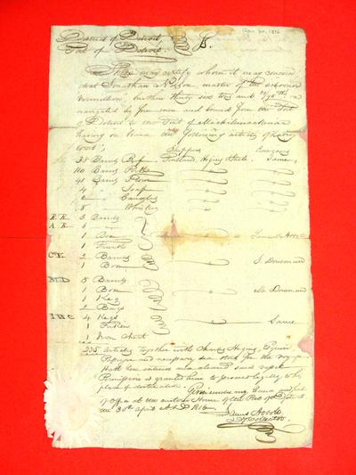 Schooner, Vermillion, Manifest, 30 Apr 1816