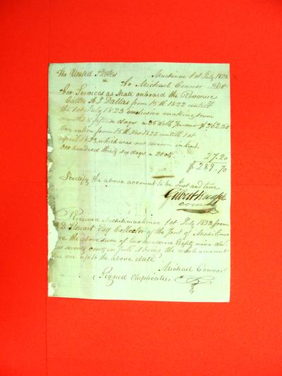 Revenue Cutter, A. J. Dallas, Receipt, 01 Jul 1823