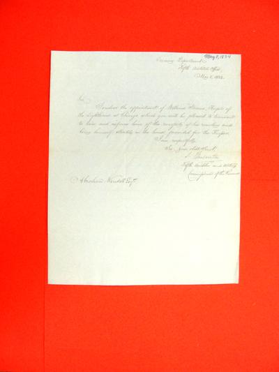 Correspondence, 8 May 1834, Treasury Department to Abraham Wendell