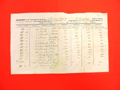 Schooner, Supply, Manifest, 11 Jul 1835