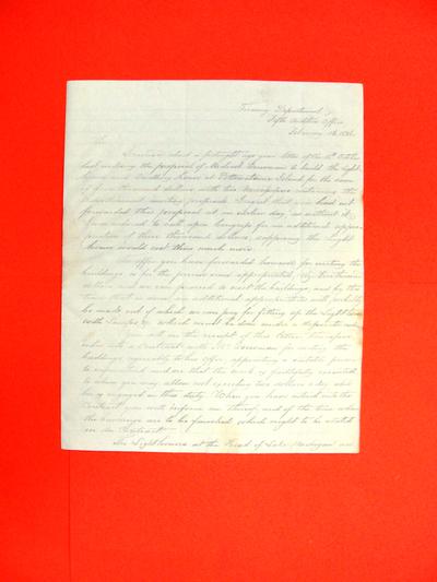 Correspondence, 16 Feb 1836, Acceptance of bid by Michael Dousman to build Lighthouse on Pottawatamie Island