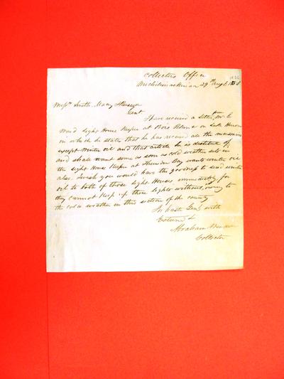 Correspondence, 29 Aug 1836, "Abraham Wendell to Smith, Macy, Russell re Thunder Bay & Bois Blanc Lights"