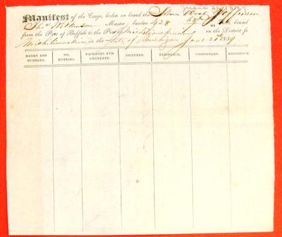 Steamboat, Thomas Jefferson, Manifest, 21 Jun 1839