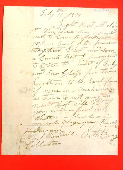 Lightship, McClain, Correspondence, 11 Jul 1839